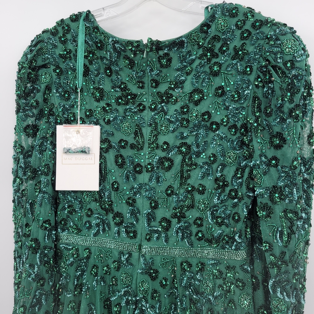 Mac Duggal Green Embellished V Neck 3/4 Sleeve A Line Gown - Picture 5 of 15